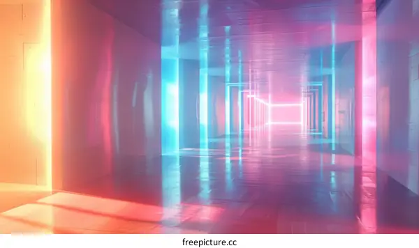 Neon Lights Illuminate Futuristic Tunnel