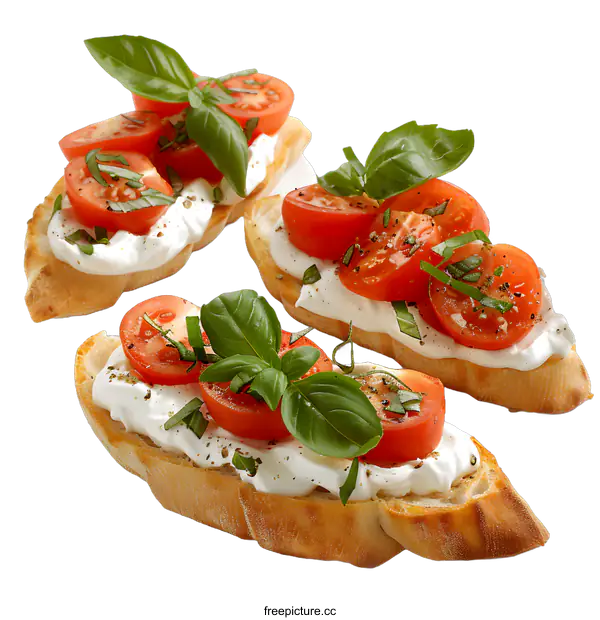 [Transparent Background PNG]Bruschetta with tomatoes and cream cheese