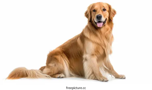 A Golden Retriever sits on a white background