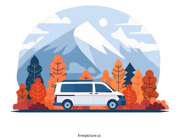 White Camper Van Parked in Front of Mountains