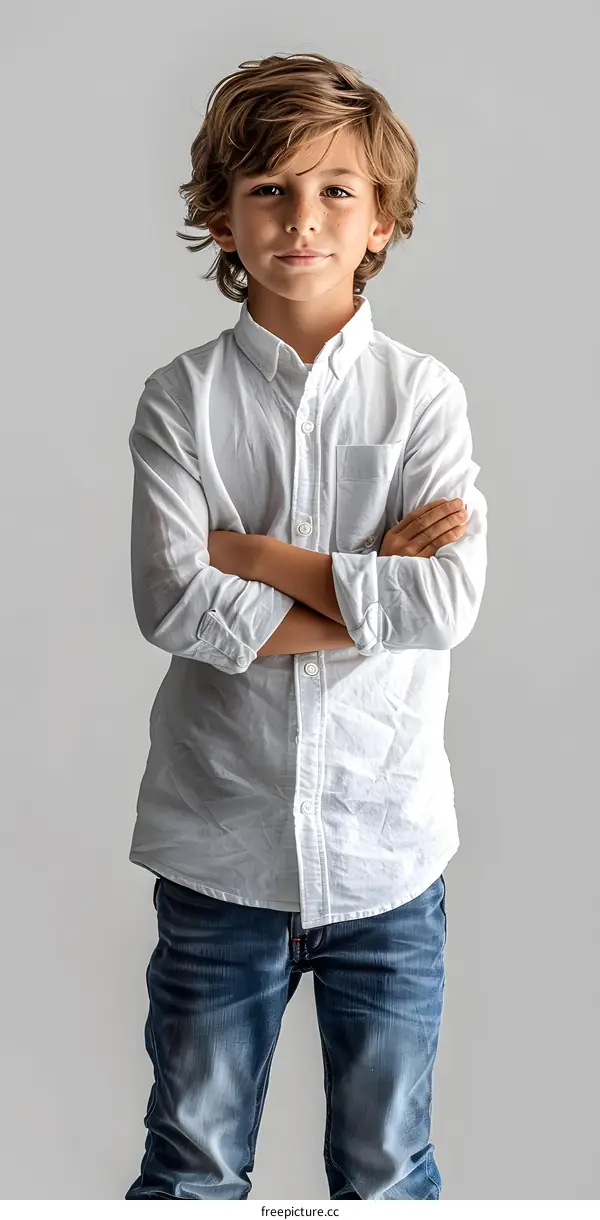 Portrait of a Young Boy Standing with Arms Crossed