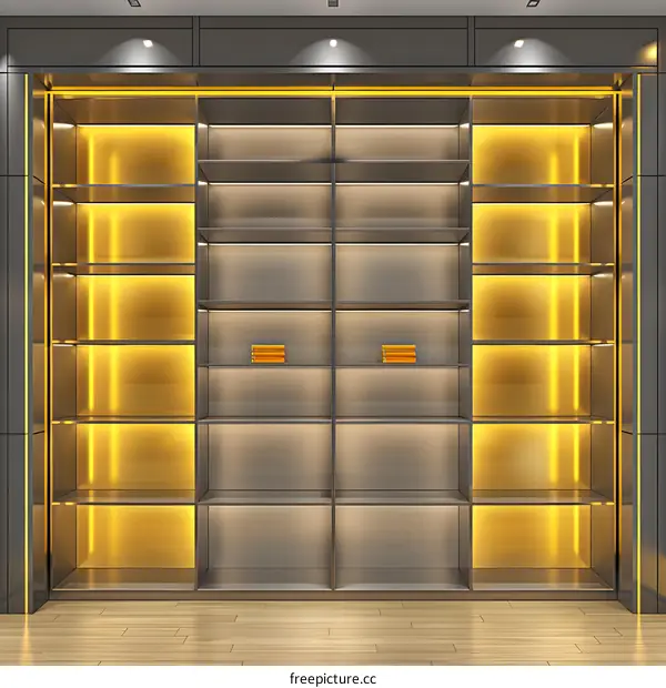 Empty Modern Store Shelf With Backlighting