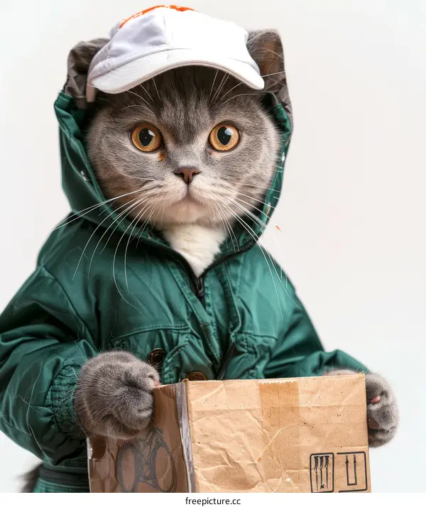 Cute Cat Dressed as a Delivery Person with Package