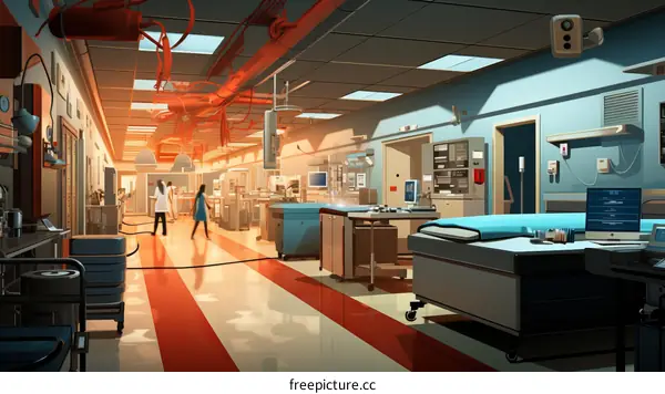 Hospital scene with two doctors walking