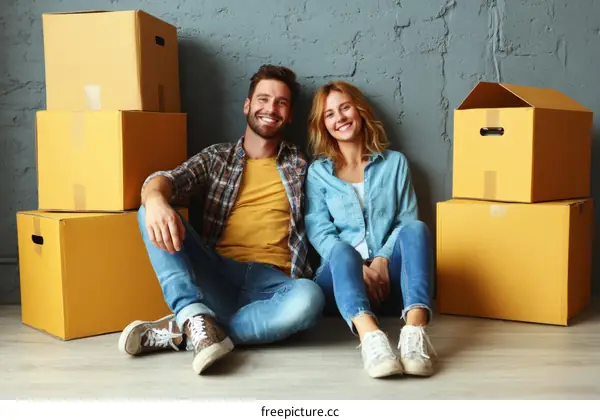 Happy Couple Prepared for Moving Day