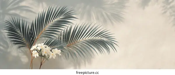 Elegant Palm Leaves and Soft Light on Beige Wall