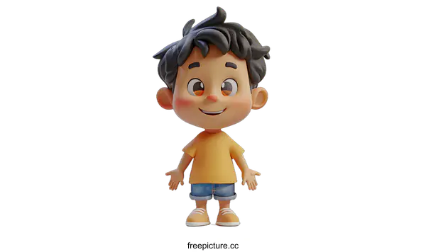 [Transparent Background PNG]3D rendering of a cute cartoon boy
