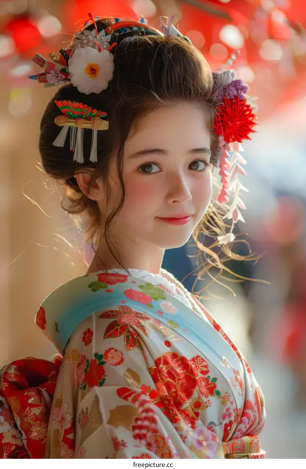 Traditional Japanese Woman Wearing Kimono