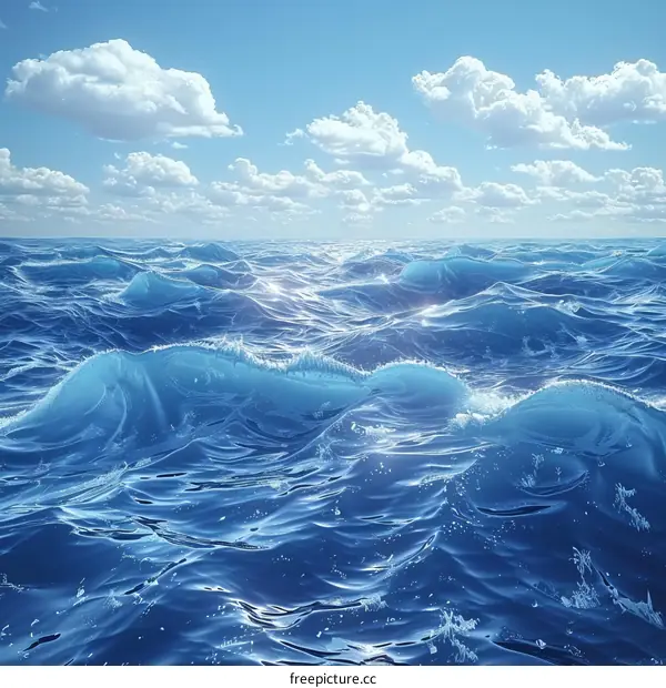 Deep blue ocean with white clouds in the sky