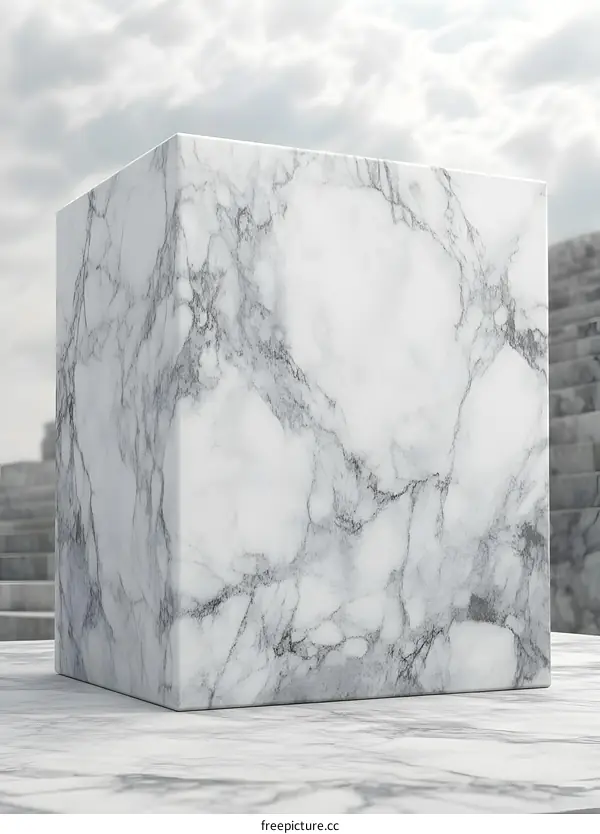 White Marble Cube 3D Rendering