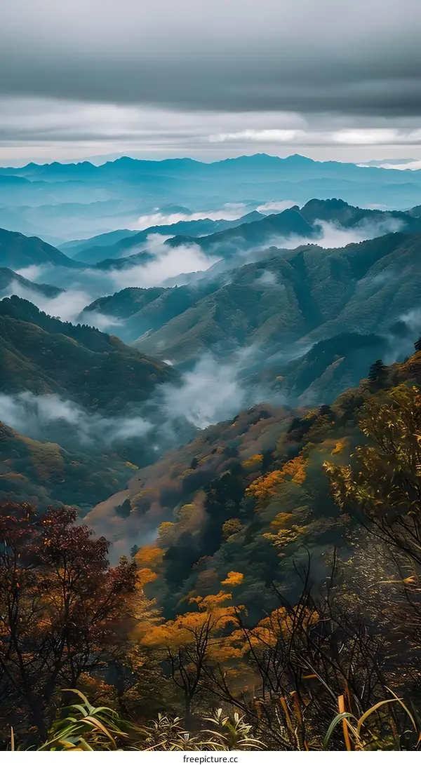 Mountain Ranges with Mist and Fog