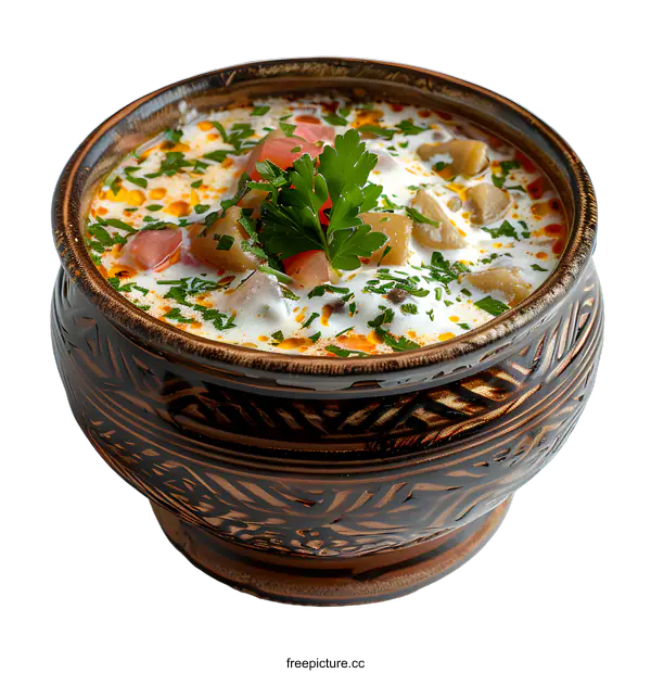 [Transparent Background PNG]Creamy Mushroom Soup in a Rustic Bowl