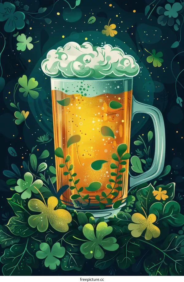 Green Beer with Clovers and Leaves