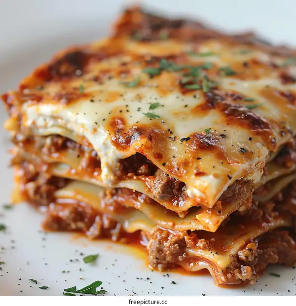 Homemade Lasagna with Ground Beef and Melted Cheese