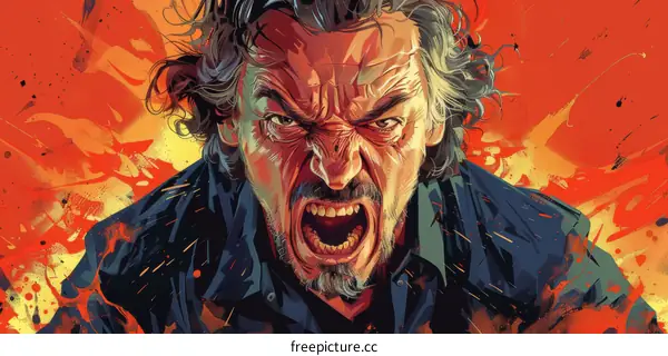 Portrait of a man screaming with an orange background
