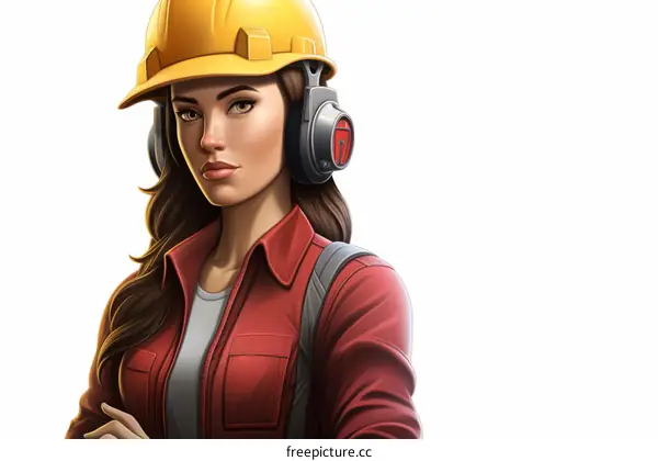 Construction Worker Portrait: Woman with Hard Hat and Headphones