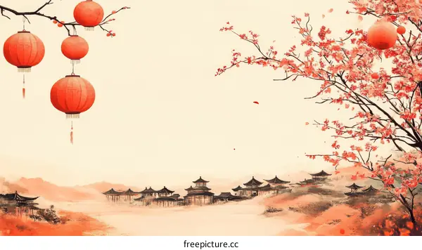 Chinese New Year  Landscape Painting Illustration