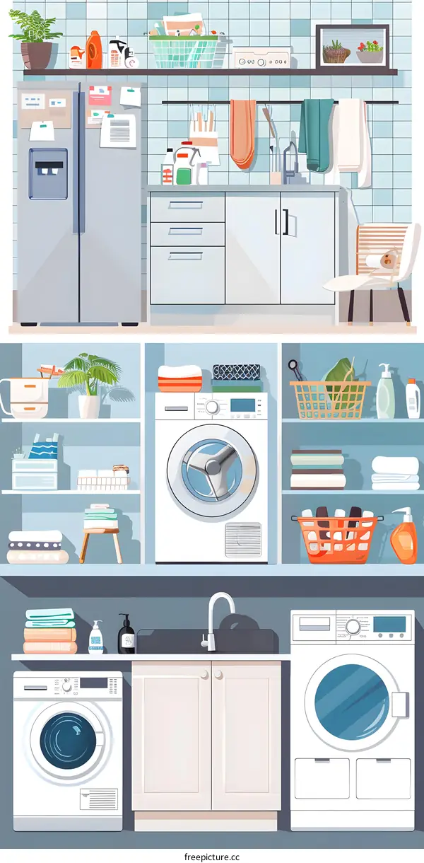 Laundry Room Interior Design With Washing Machine and Sink