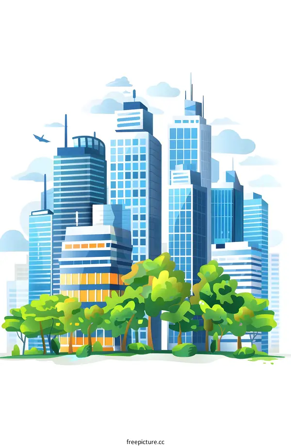 Modern Cityscape with Trees