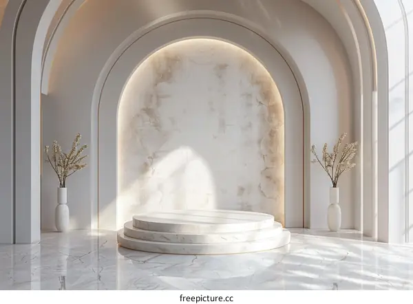 Modern Minimalist Empty Stage with Marble