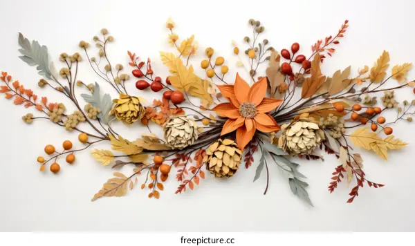 Dried Autumn Leaves and Flower Bouquet