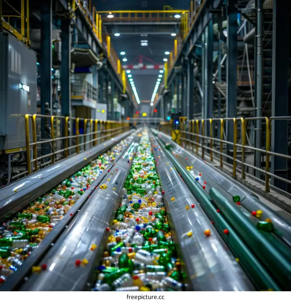 Factory Workshop Conveyor Belt Full of Plastic Water Bottles