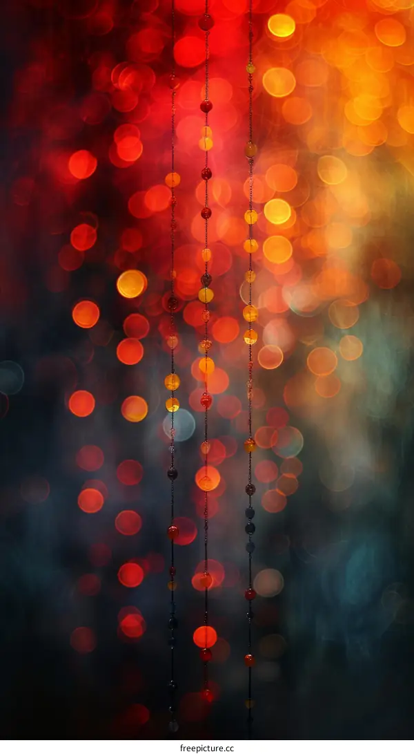Red and orange bokeh background with a string of lights