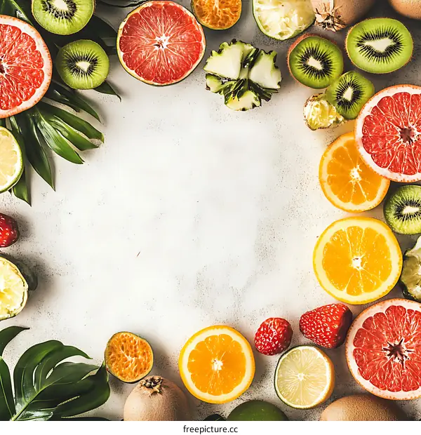 Fresh Tropical Fruits  Summer Background