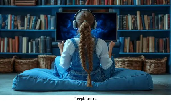 Girl Watching TV in a Cozy Room