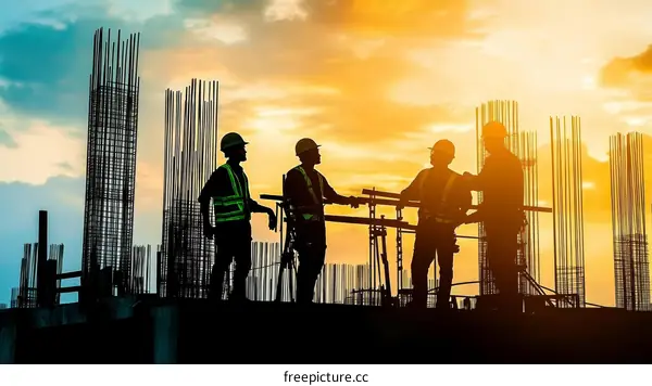 Construction Workers Silhouette at Sunset