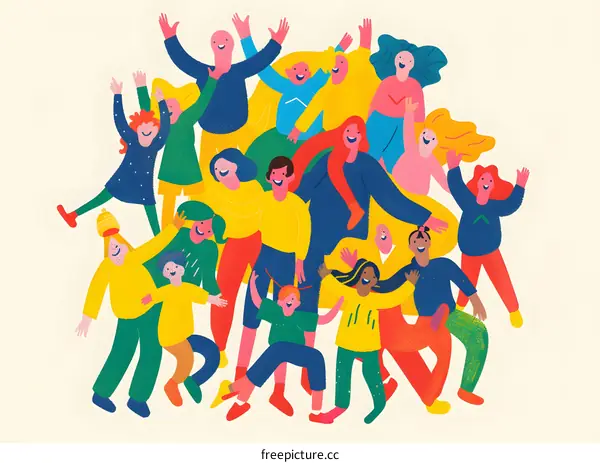 Happy Diverse Crowd of People Illustration