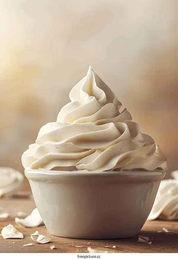 Close-up of a bowl of whipped cream