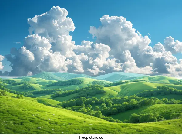 Rolling Green Hills Under Clear Blue Skies