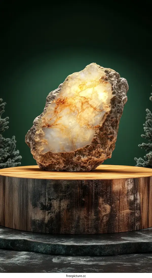 Natural Stone Display on Wooden Stump