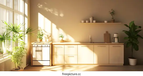 Minimalist Kitchen Design with Sunlight and Plants