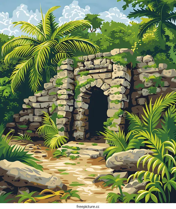 Stone Ruins Covered in Greenery