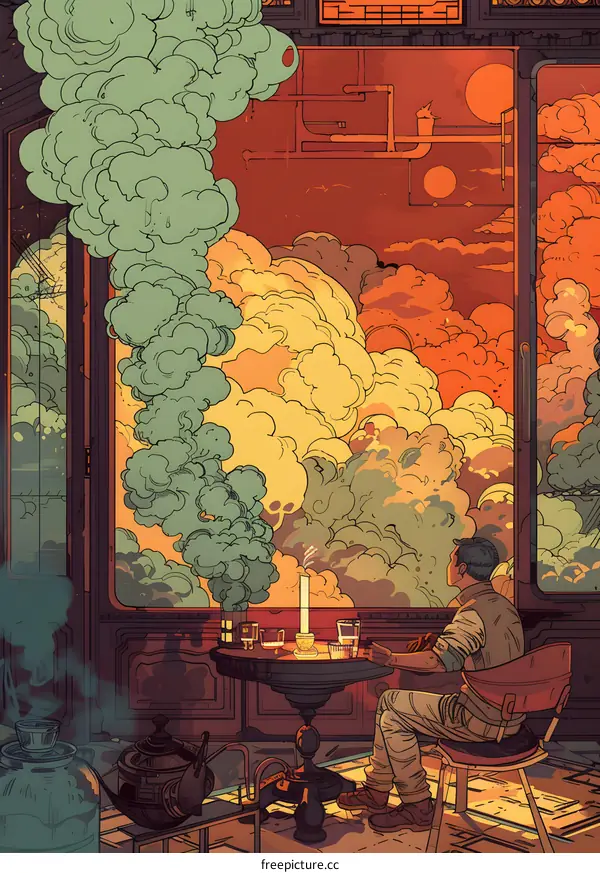 Man Sitting In Room Watching Cloud