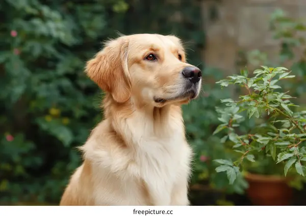 Golden Retriever Portrait in Garden Setting