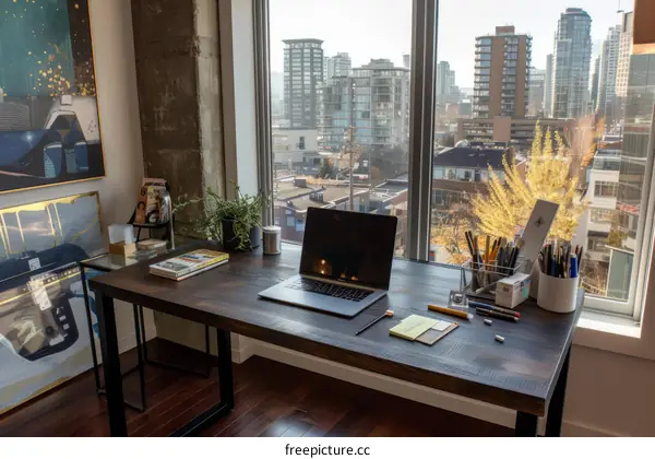 Desk with a view of the city