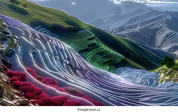 Colorful terraced fields in the mountains
