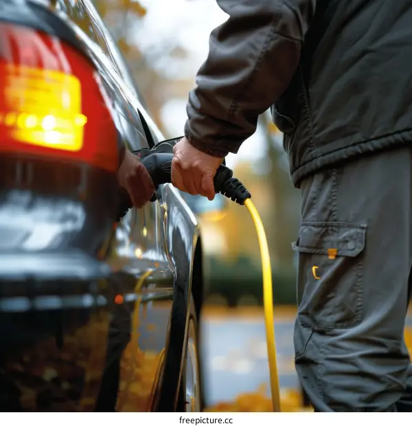 Man Plugs In Electric Car