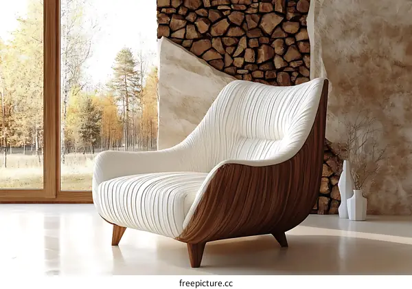 Modern Wooden Armchair in a Cozy Living Room