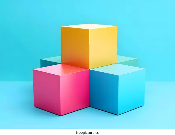 Abstract Colorful Cube Shapes on Light Blue Background