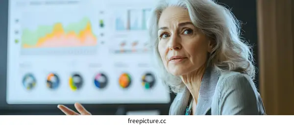 Businesswoman Presenting Data Analysis On Screen