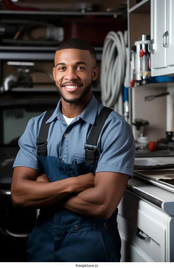 Portrait of a smiling young African-American man in work clothes