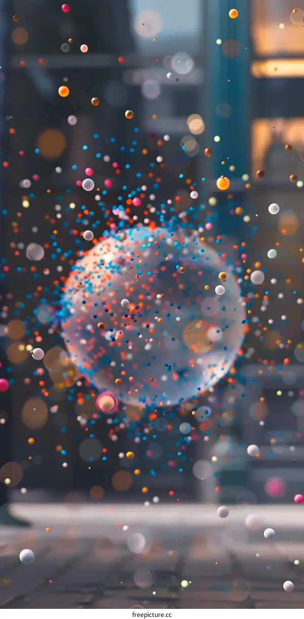 Colorful Abstract Sphere With Falling Particles