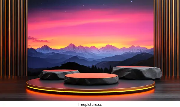 Modern Minimalist Product Display with Mountain Scenery