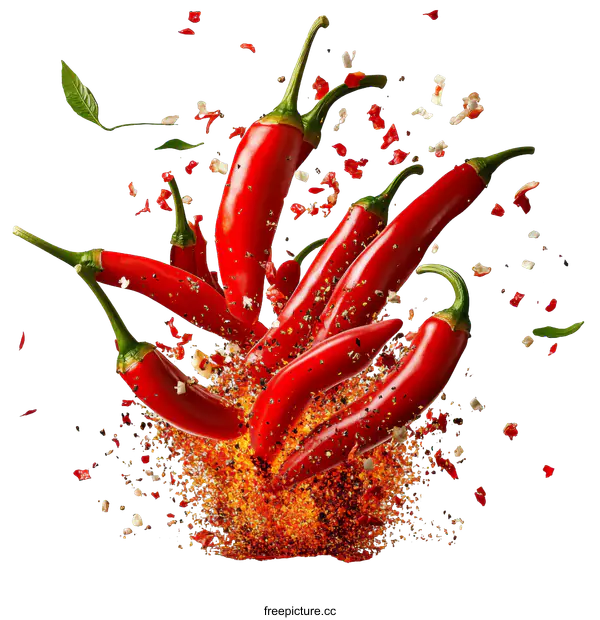 [Transparent Background PNG]Chili Peppers Exploding with Spices