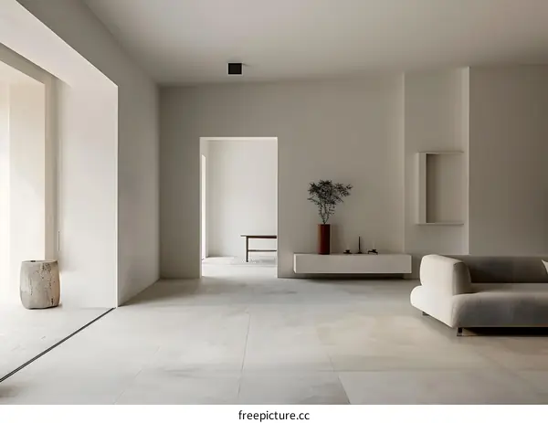 Minimalist Interior Design with White Walls and a Large Sofa