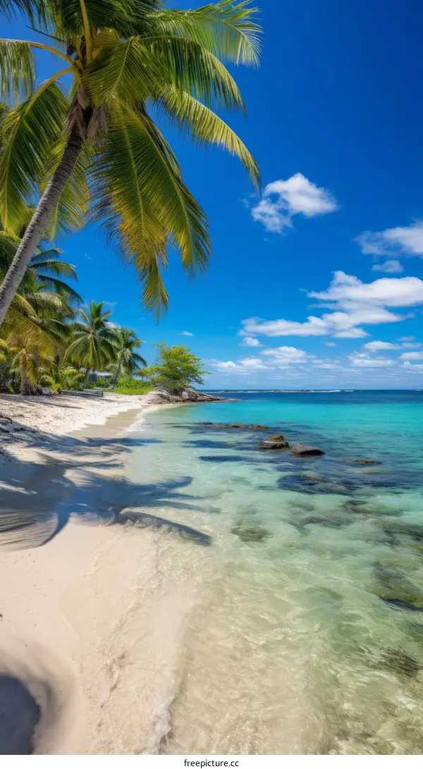 Tropical Paradise Beach with Palm Trees and White Sand